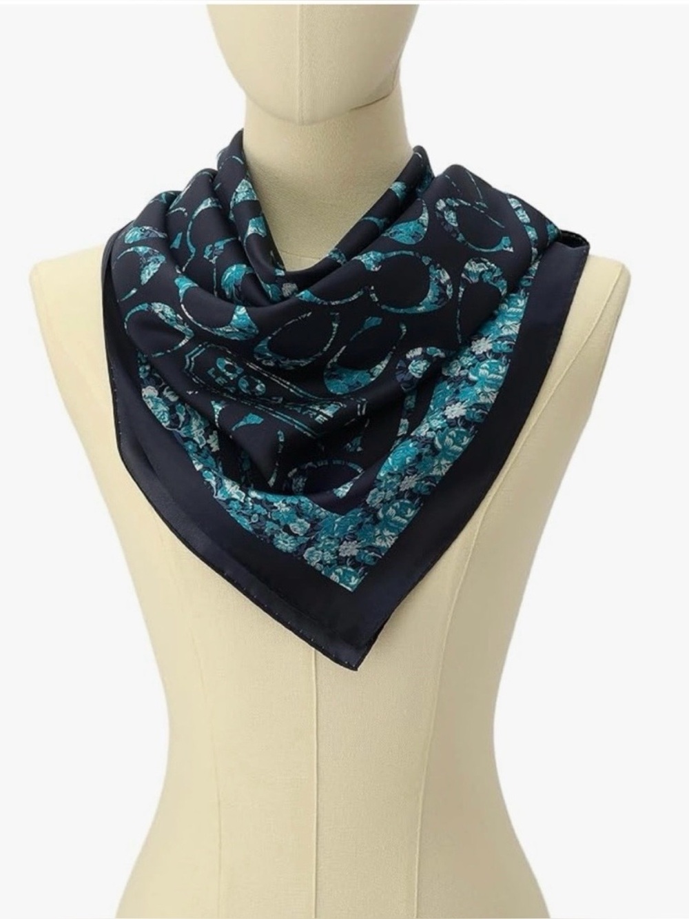 Coach Signature C Rose Meadow Print Silk Square Scarf True Navy NWT